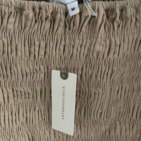 ANTHROPOLOGIE ENDLESS ROSE Smocked Puff-Sleeved Mini Dress Beige - Picture 11 of 11